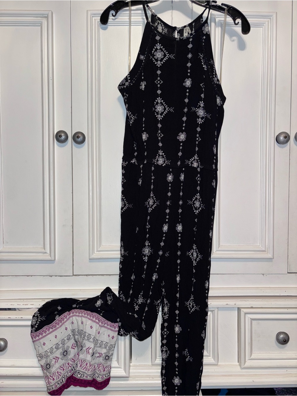 Mudd Black Jumpsuit with White Geometric Print